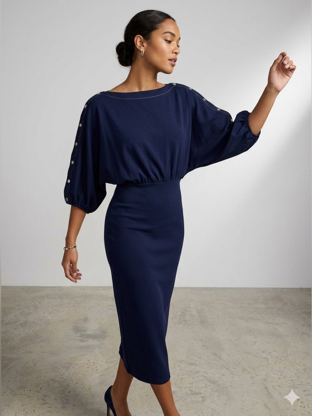 ASOS Navy Blue Batwing Tunic with Silver Button Shoulder Trim